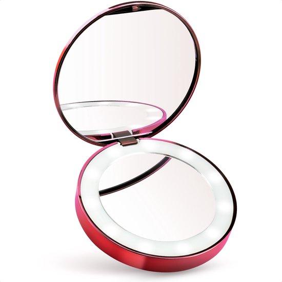 Make up spiegel met verlichting – handspiegel met LED daglichtlamp – zak spiegel - USB oplaadbaar – rose goud