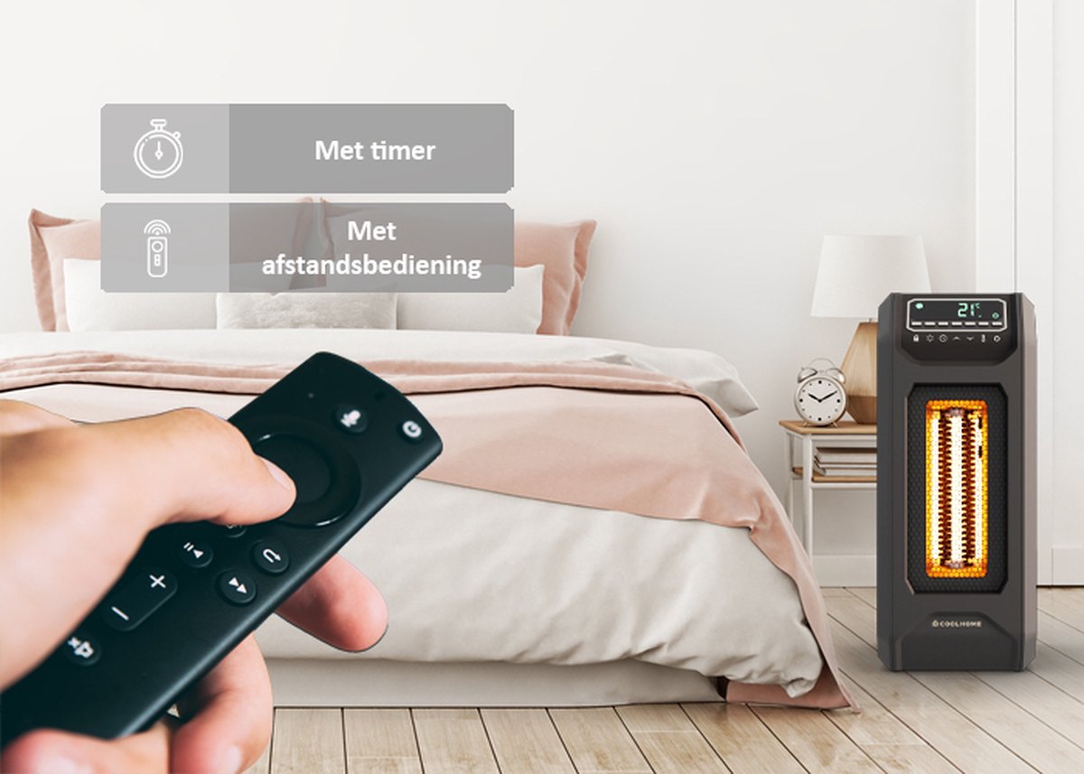 CoolHome IH22 Infrarood Kachel - Elektrische kachel met afstandsbediening - Heater 1500W - tot 20m2 -Zwart – foto 6