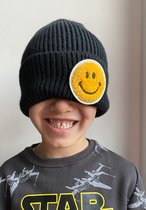 Smiley Beanie - Muts - Kids - Accesoires - Beanies - Gebreide Muts -  Zwart - Unisex
