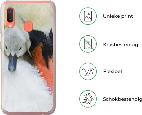 Convient pour coque Samsung Galaxy A20e - Cygne - Poussin - Macro - Coque de téléphone en Siliconen