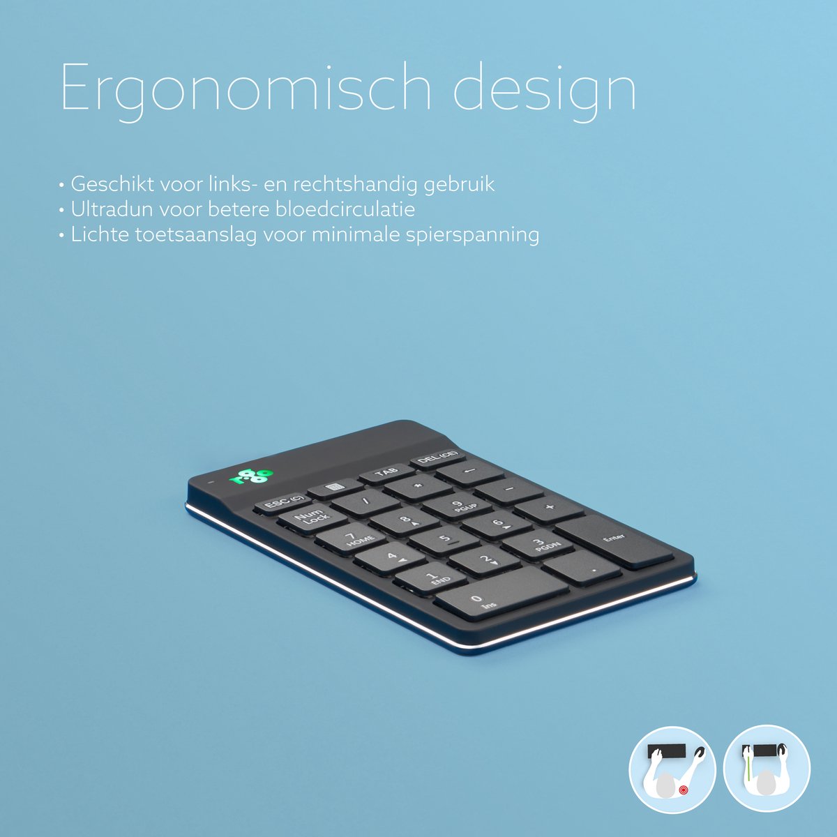 R-Go Numpad - Ergonomisch numeriek toetsenbord - Break software - Bluetooth - Zwart thumbnail 5