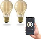 Calex Slimme Lamp -  Set van 2 stuks - Wifi LED Filament Verlichting - E27 - Smart Lichtbron Goud - Dimbaar - Warm Wit licht - 7W