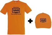 Oranje WK 2022 voetbal T-shirt met “ Offical Home VAR + Oranje Cap “ print Zwart maat XXXXL