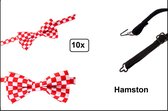 10x Vlinder strik rood/wit geblokt - Hamston -  Festival thema feest party gala feest hollywood