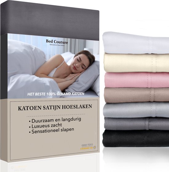 evenaar middag Vliegveld Bed Couture Satijnen Hoeslaken 100% Katoen Satijn - Antraciet - 180x200cm  -... | bol.com