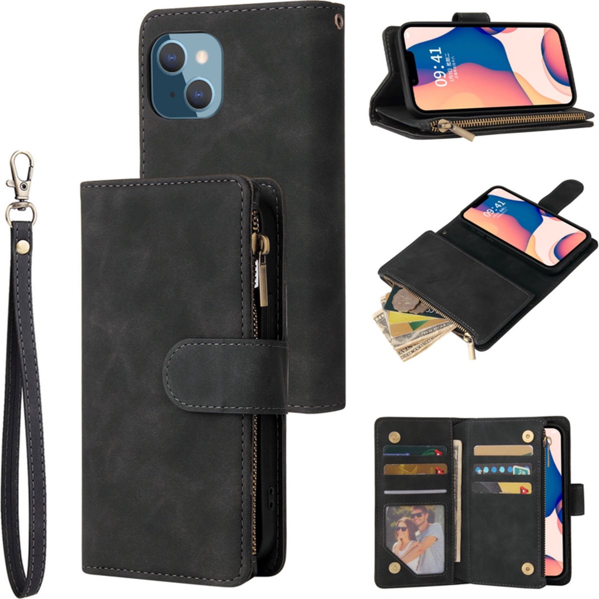 Luxe Wallet Boek Etui-Hoes geschikt voor iPhone 14 Plus 6.7 Zwart