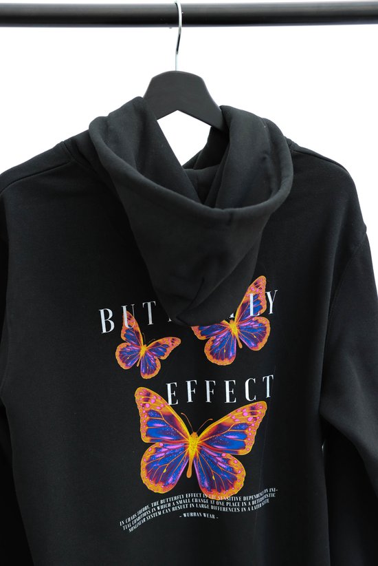 Hoodie - Butterfly Effect - Wurban Wear | Streetwear | Vlinder kleding | Unisex trui | Sweater | Zwart