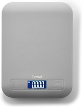 Timar Precisie Keukenweegschaal Digitaal - Keuken Weegschaal K1H - Tarra Functie - Lcd-Scherm - Antislip - 1 gr tot  5 kg – Inclusief Batterijen - Grijs