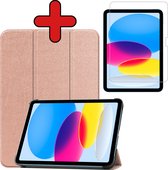 Hoes Geschikt voor iPad 2022 Hoes Book Case Hoesje Luxe Trifold Cover Met Screenprotector - Hoesje Geschikt voor iPad 10 Hoesje Bookcase - Rosé goud