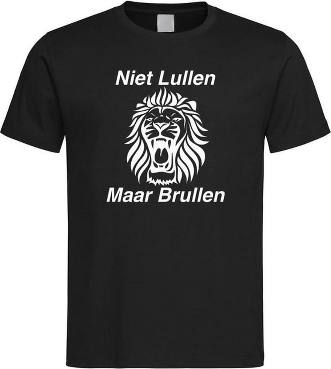 Zwart WK 2022 voetbal T-shirt met “ Niet Lullen Maar Brullen “ print Wit maat M