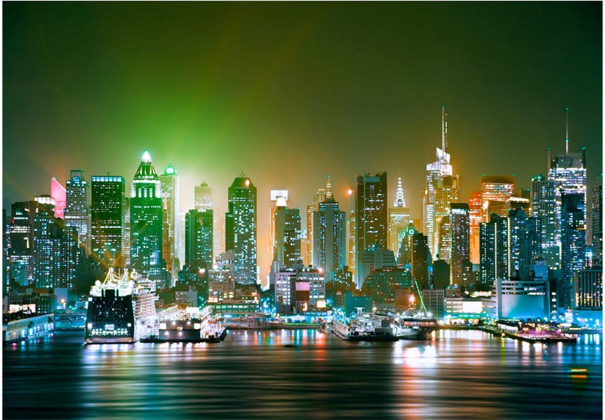 Fotobehangkoning - Behang - Vliesbehang - Fotobehang New York - NY: Enlightened Harbour - 400 x 280 cm