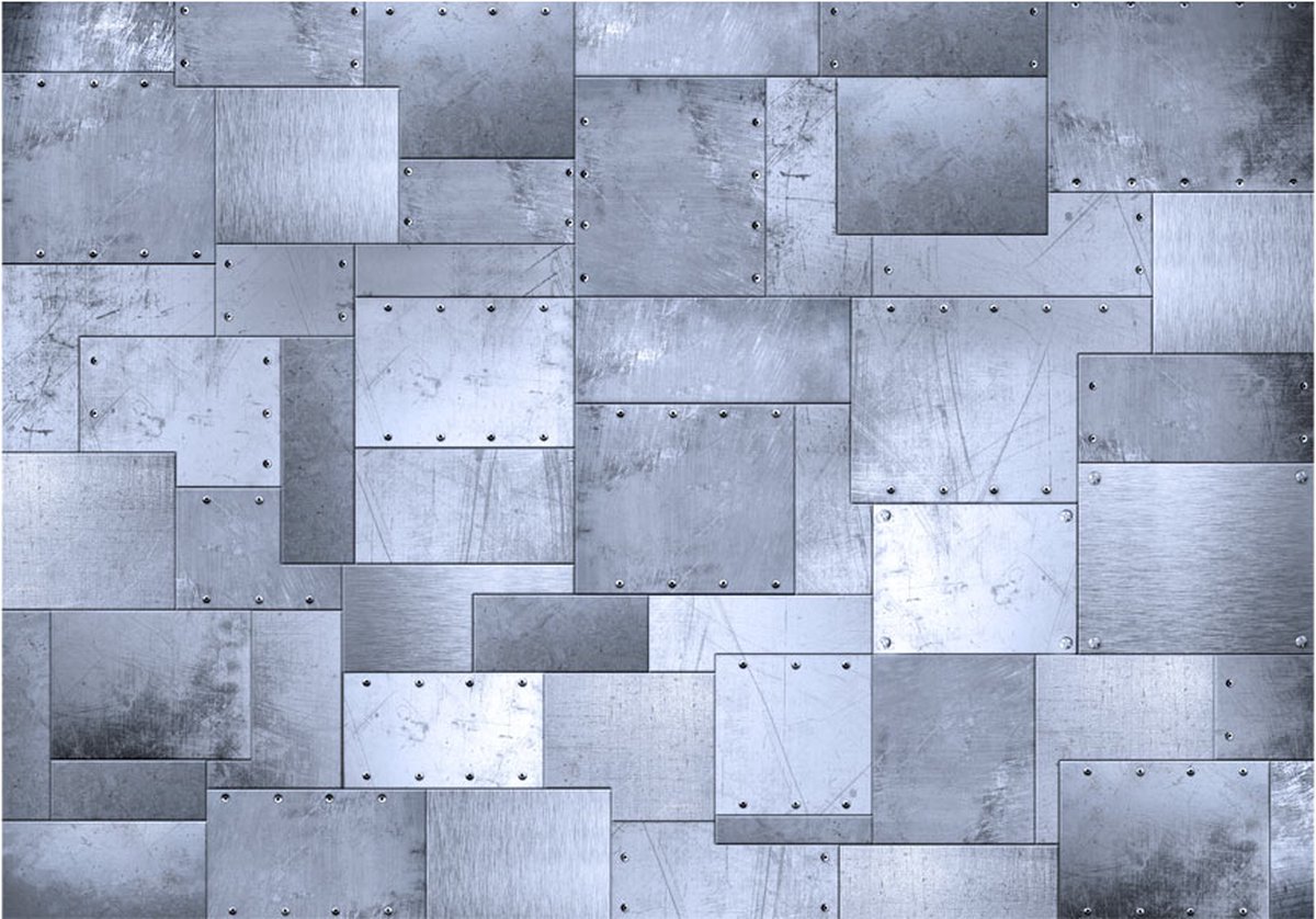 Fotobehangkoning - Behang - Vliesbehang - Fotobehang Ijzeren Muur - Industrieel - Industrial mosaic - 400 x 280 cm