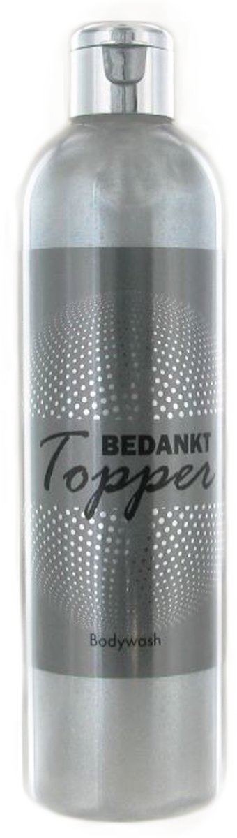Bodywash - Douchegel fles met silver flip-dop met tekst: Bedankt Topper