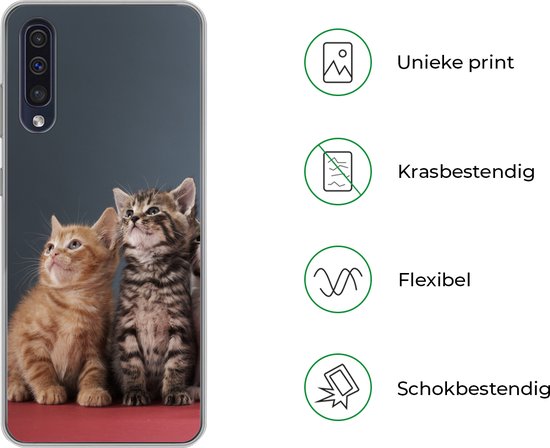 Telefoonhoesje Geschikt voor Samsung Galaxy A50 hoesje - Kittens - Blauw - Roze - Meisjes - Kinderen - Jongens - Kind - Siliconen Telefoonhoesje Telefoonhoesje
