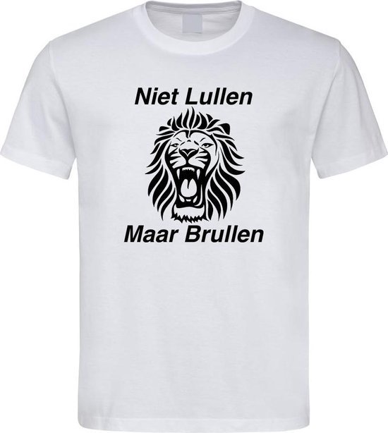 Wit WK 2022 voetbal T-shirt met “ Niet Lullen Maar Brullen “ print Zwart maat XXXXL