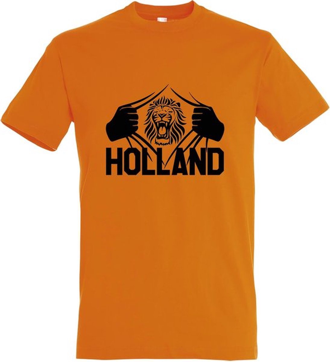 Oranje EK /WK voetbal T-shirt met “ Brullende Leeuw en Holland “ print Zwart maat M