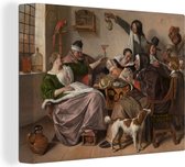 Canvas Schilderij Soo voer gesongen soo na gepepen - Jan Steen - 80x60 cm - Wanddecoratie