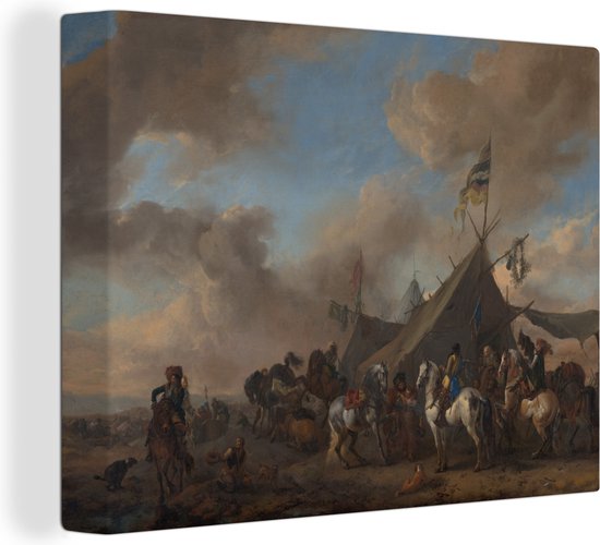 Canvas Schilderij Legerkamp - Schilderij van Philips Wouwerman - 80x60 cm - Wanddecoratie