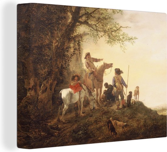 Canvas Schilderij Rustende jagers - Schilderij van Philips Wouwerman - 80x60 cm - Wanddecoratie