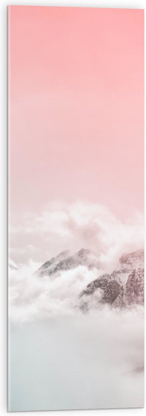 WallClassics - Acrylglas - Roze Lucht boven Wolken en Bergen - 30x90 cm Foto op Acrylglas (Wanddecoratie op Acrylaat)