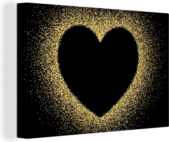 Canvas Schilderij Gouden hart op een zwarte achtergrond - 120x80 cm - Wanddecoratie