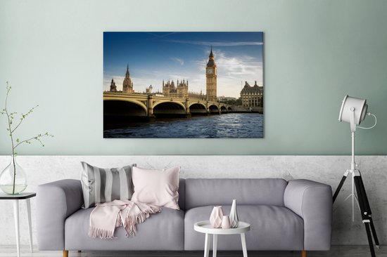 Big Ben de la Tamise en toile 120x80 cm - impression photo sur toile peinture Décoration murale salon / chambre à coucher) / Villes Peintures Toile