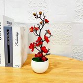 bonsai-silk flower-rood