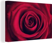 Canvas Schilderij Close-up van een rode roos - 90x60 cm - Wanddecoratie