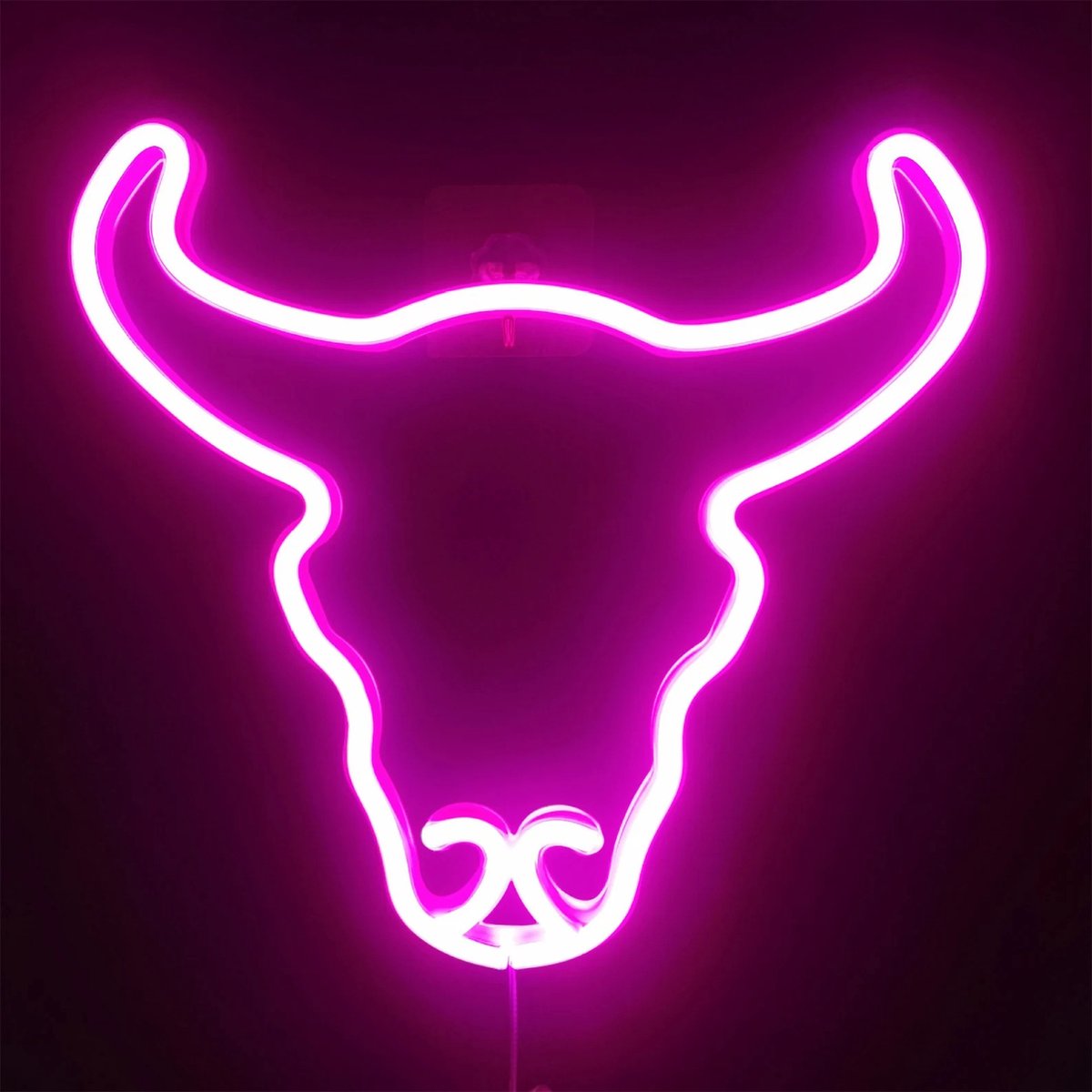 Neon led lamp - Stier - Roze - 30 x 29 cm - Incl. 3 AA batterijen - Neon Verlichting - Wandlamp