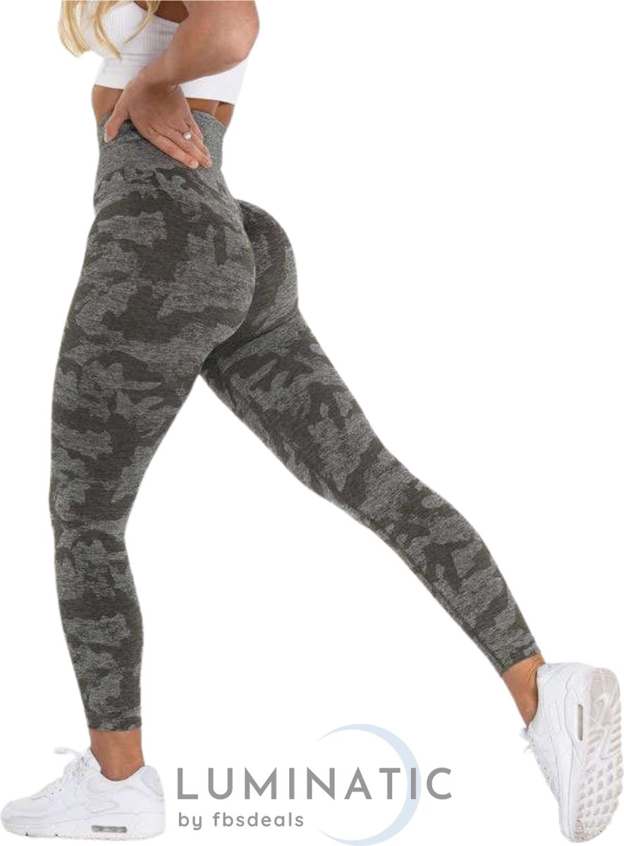 Sportlegging Dames - Yoga Legging - Fitness Legging - Legging Dames - Sport Legging - Shapewear Dames - Camouflage Broek - Camo | Luminatic® | Donker Grijs | S