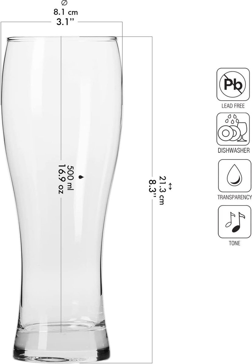 KROSNO | Lange Bier Glazen | Set van 6 - 500 ml | Loodvrij kristalglas | Chill Collectie | Perfect voor Thuis, Restaurants en Feesten | Vaatwasser Veilig – foto 5