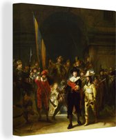 Canvas schilderij - Nachtwacht - Rembrandt - Kunst - Canvas doek - 20x20 cm - Oude meesters op canvas - Schilderijen op canvas - Muurdecoratie