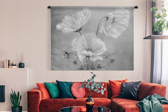 Tapisserie - Toile murale - Nature morte - Fleurs - Zwart et blanc - Coquelicot - Botanique - 180x135 cm - Tapisserie