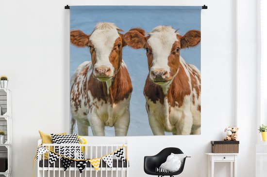 Wandkleed - Wanddoek - Koeien - Lucht - Dieren - Boerderij - Portret - 180x180 cm - Wandtapijt