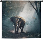 Wandkleed - Wanddoek - Olifant - Dieren - Licht - Bos - Natuur - Wilde dieren - 150x150 cm - Wandtapijt