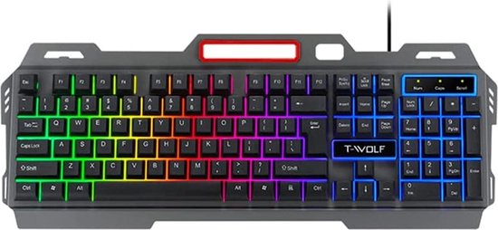 RGB Gaming Toetsenbord – Bedraad USB kabel – 104 Toetsen – Anti-Spatwater – Met Telefoonhouder – PC & Laptop – QWERTY