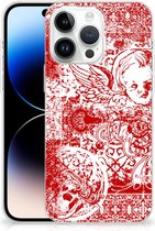GSM Hoesje Geschikt voor iPhone 14 Pro Max Back Case TPU Siliconen Hoesje Angel Skull Red