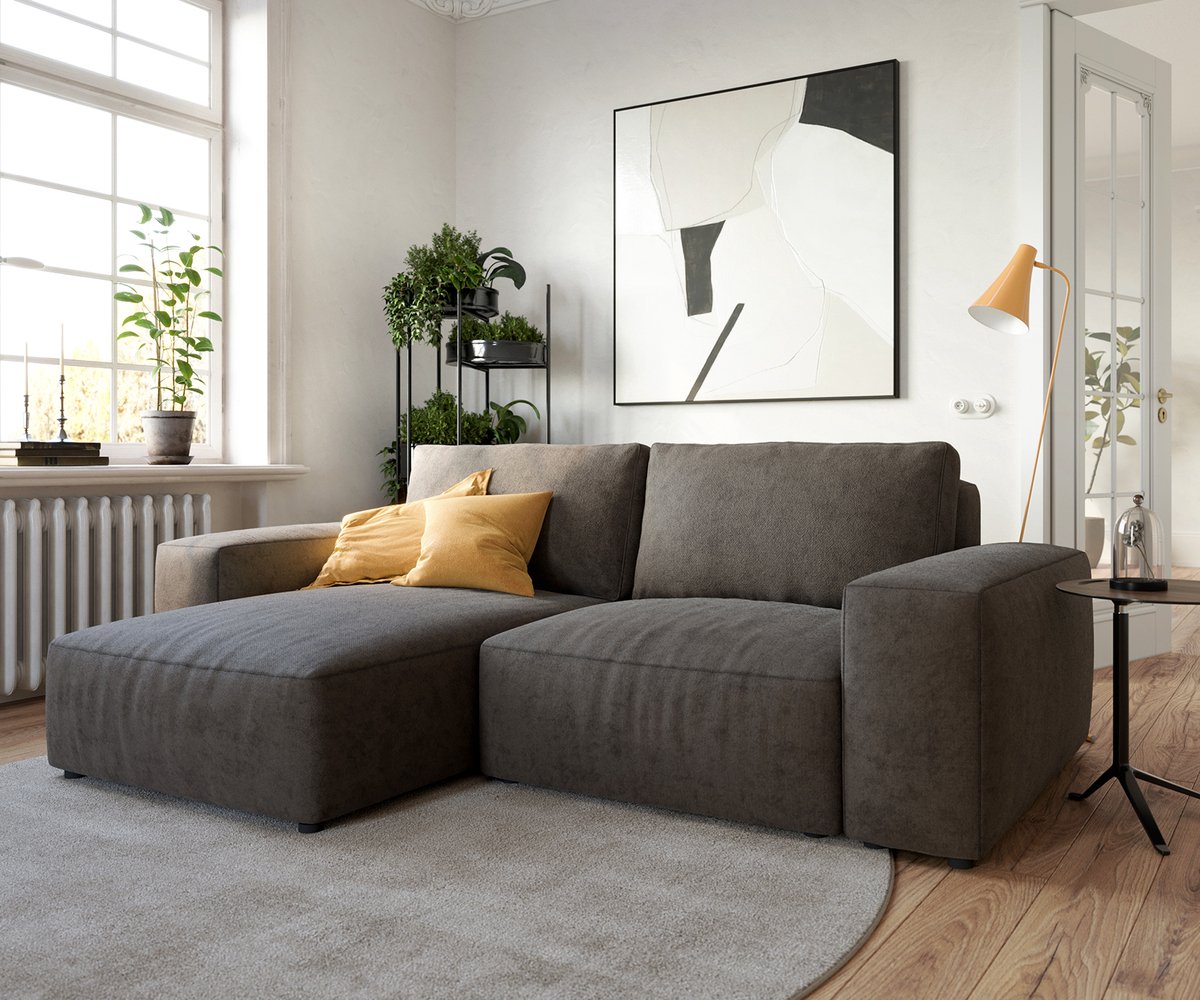 DELIFE Hoeksofa Lanzo microvezel khakibruin 230x155 cm met variabele recamière