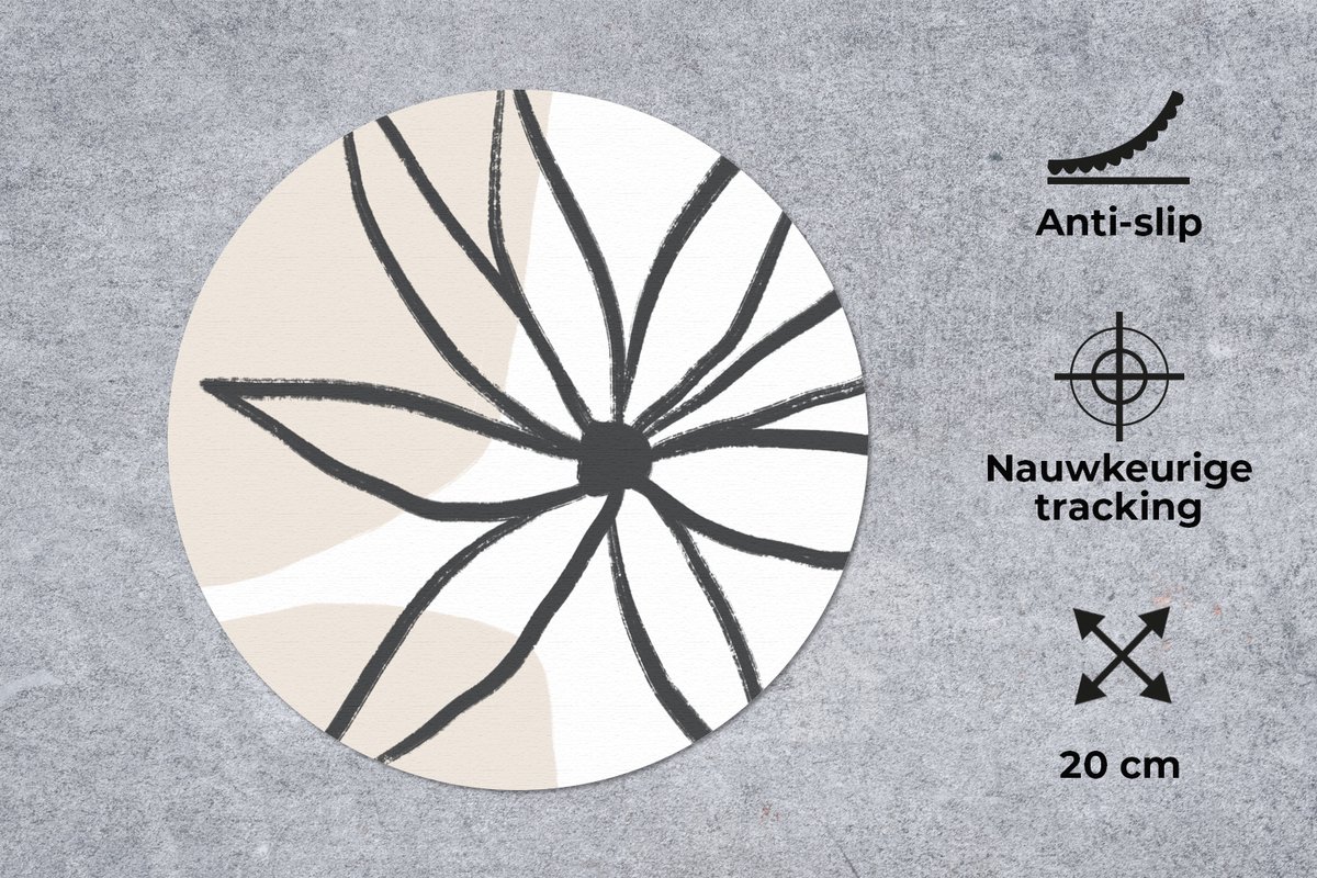 Muismat rond 20x20 cm - Mousepad Bloemen - Minimalisme - Pastel - Ronde muismatten