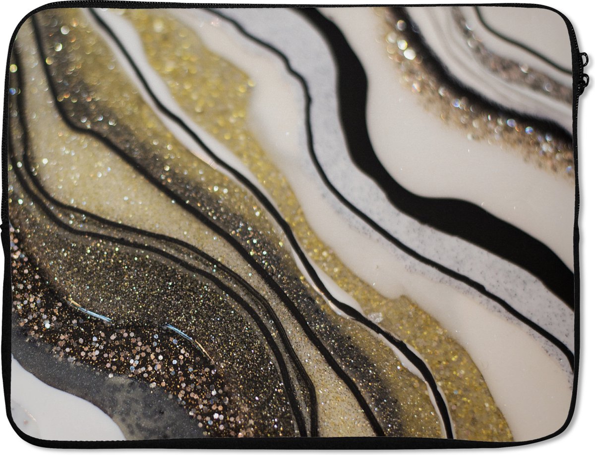 Laptophoes 15.6 inch - Edelsteen - Abstract - Marmer print - Natuur - Laptop sleeve - Binnenmaat 37x26 cm - Zwarte achterkant
