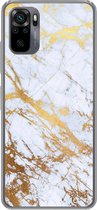 Telefoonhoesje Geschikt voor Xiaomi Geschikt voor Redmi Note 10S hoesje - Marmer print - Goud - Wit - Luxe - Marmer printlook - Glitter - Siliconen Telefoonhoesje Telefoonhoesje