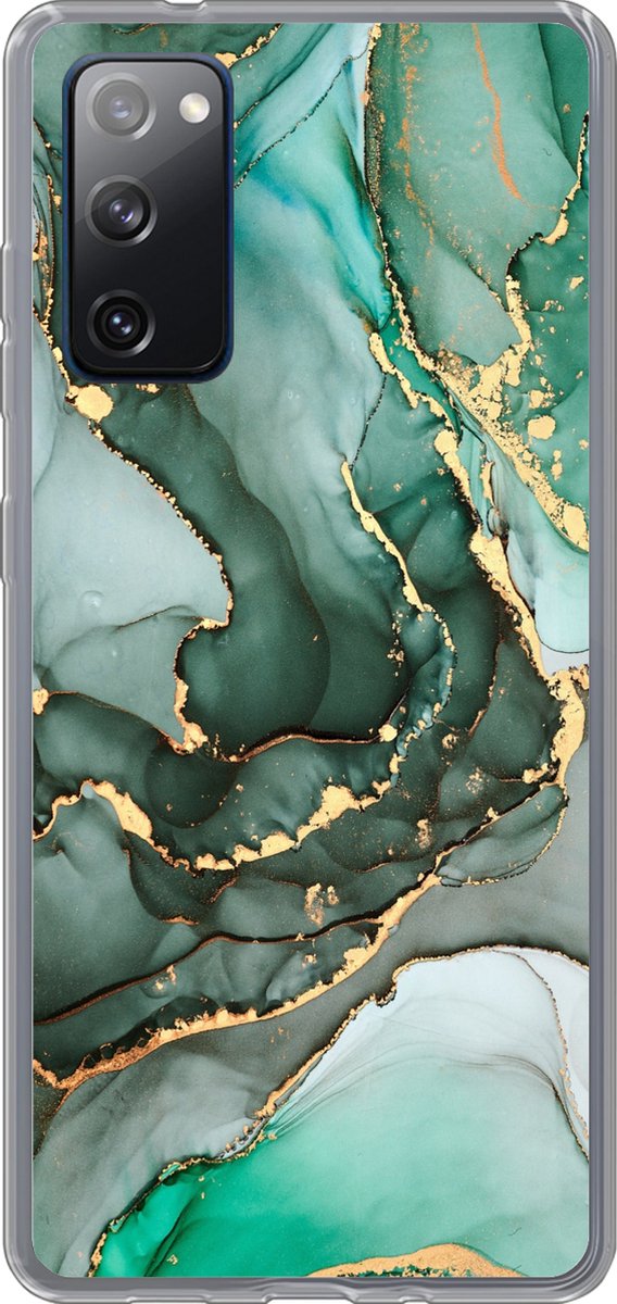 Telefoonhoesje Geschikt voor Samsung Galaxy S20 FE hoesje - Goud - Marmer print - Groen - Luxe - Marmer printlook - Grijs - Siliconen Telefoonhoesje Telefoonhoesje