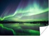 Poster Noorderlicht - Meer - IJsland - Groen - Bos - Sneeuw - 40x30 cm