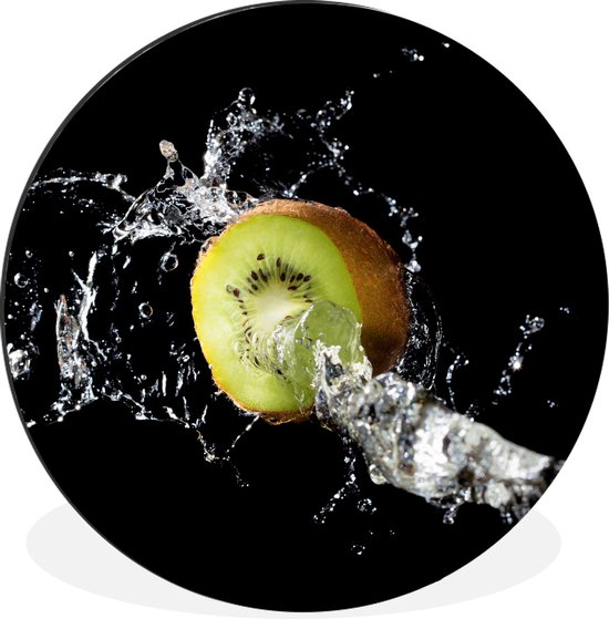 WallCircle - Wandcirkel - Muurcirkel - Kiwi - Fruit - Stilleven - Water - Zwart - Aluminium - Dibond - ⌀ 140 cm - Binnen en Buiten