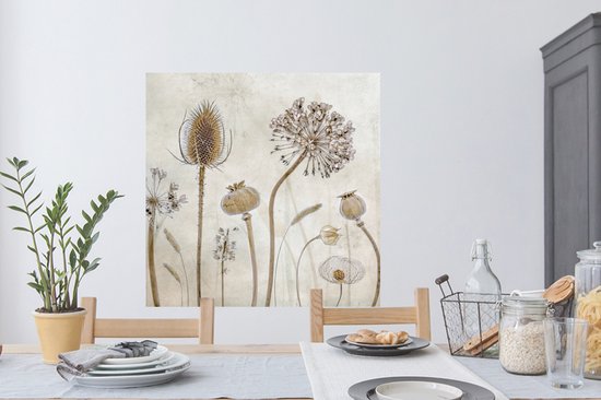 Stickers muraux - Film autocollant - Fleurs - Aquarelle - Nature morte - Marron - Vintage - 100x100 cm - Film adhésif - Stickers muraux Chambre d'enfant - Papier peint autocollant XXL - Papier peint autocollant - Film autocollant