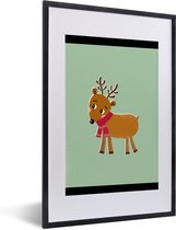 Fotolijst incl. Poster - Rendier - Kerstmis - Winter - Kerst - Groen - 40x60 cm - Posterlijst - Kerstmis Decoratie - Kerstversiering - Kerstdecoratie Woonkamer