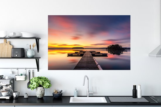 Muurstickers - Sticker Folie - Steiger - Zonsondergang - Water - Zee - Reflectie - 120x80 cm - Plakfolie - Muurstickers Kinderkamer - Zelfklevend Behang - Zelfklevend behangpapier - Stickerfolie