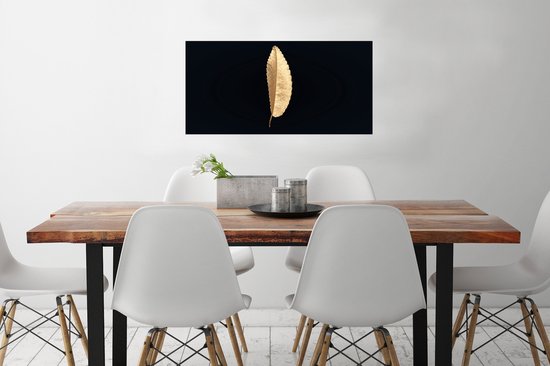 Poster Bladeren - Black and gold - Luxe - Chic - Natuur - 80x40 cm - Kerstversiering - Kerstdecoratie voor binnen - Kerstmis