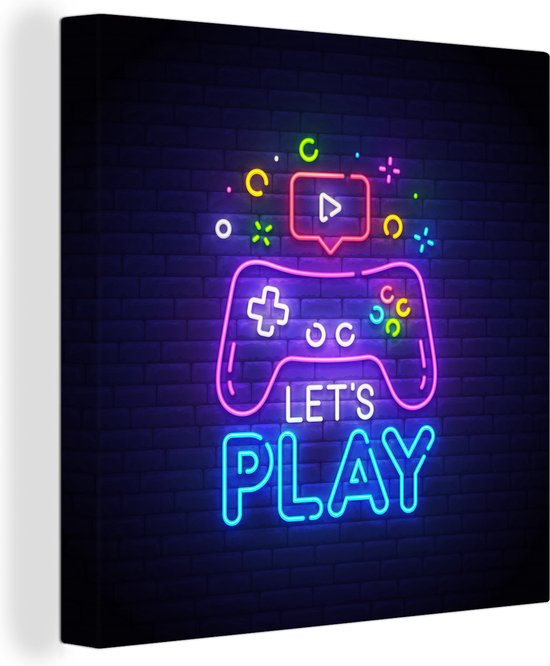 Canvas Schilderij Gaming - Neon - Let's Play - Wanddecoratie