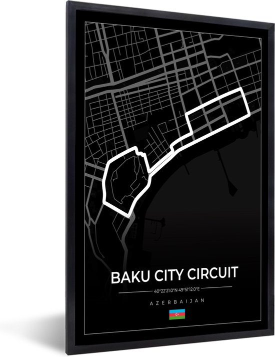 Fotolijst incl. Poster - Racebaan - Circuit - F1 - Baku City Circuit - Azerbeidzjan - Zwart - 80x120 cm - Posterlijst
